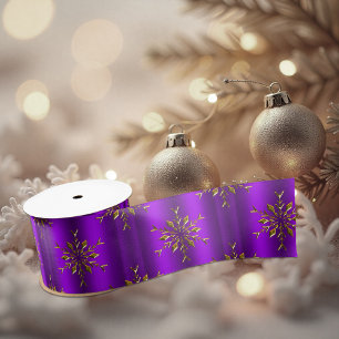 Ruban En Satin Étoiles de Noël d'or sur violet