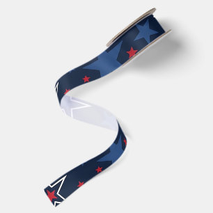 Ruban En Satin Étoiles patriotiques sur motif sans couture bleu m