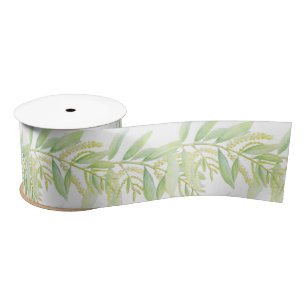 Ruban En Satin Eucalyptus aquarelle vert ruban blanc
