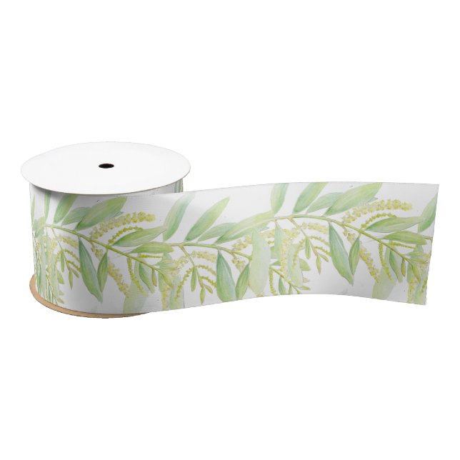 Ruban En Satin Eucalyptus aquarelle vert ruban blanc (Bobine)