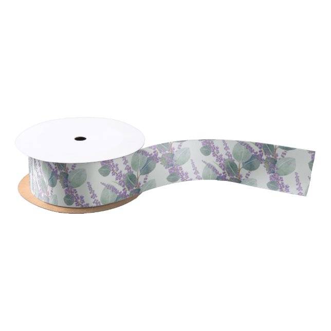 Ruban En Satin Eucalyptus Feuilles n Lavender Flowers Mariage (Bobine)