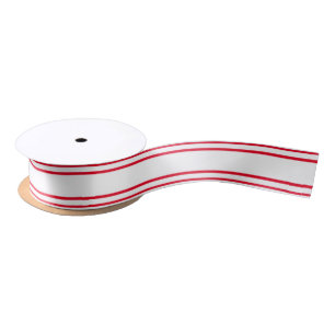 Ruban En Satin Fait maison - Rayures et couleur de fond - Rouge B