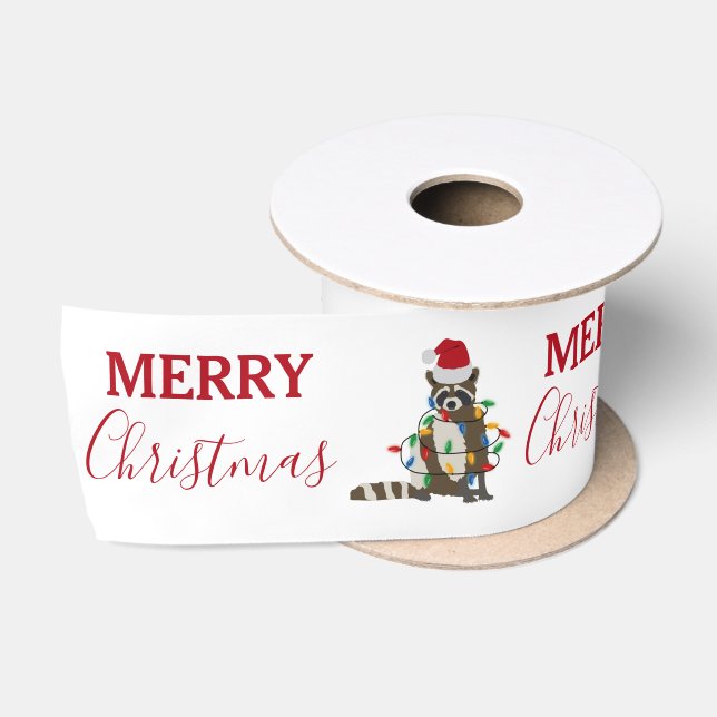 Ruban En Satin Fantaisie Noël Raccoon Santa Hat Noël Lumières (Bobine)