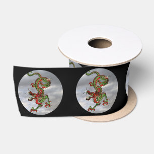 Ruban En Satin Fantastique Dragon rouge et vert v9