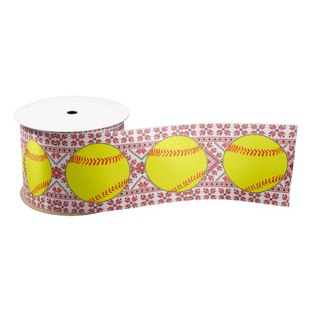 Ruban En Satin Fastpitch Softball Noël Motif Enveloppement cadeau (Bobine)