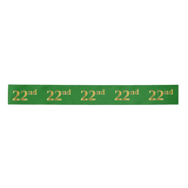 Ruban En Satin Faux/Imitation Gold "22e" Numéro d'événement (Vert (Devant)
