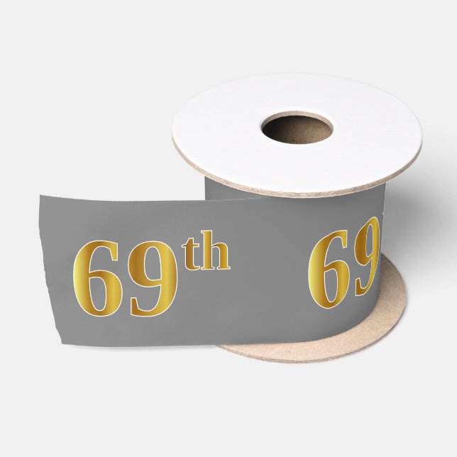 Ruban En Satin Faux/Imitation Gold "69th" Numéro d'événement (Gri (Bobine)