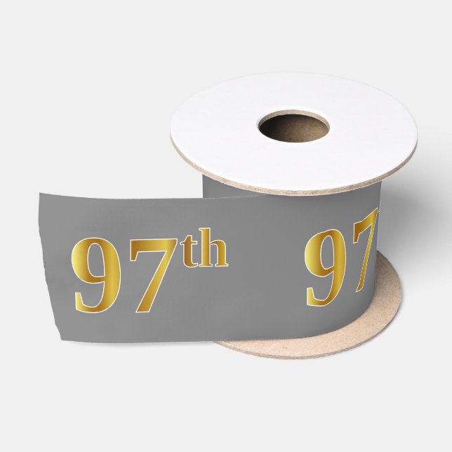 Ruban En Satin Faux/Imitation Gold "97th" Numéro d'événement (Gri (Bobine)