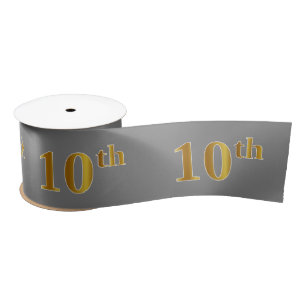 Ruban En Satin Faux/Imitation Or "10ème" Numéro d'événement (Gris