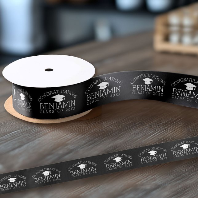 Ruban En Satin Félicitations Graduate Graduate Graduate PEUT MODI (Custom Ribbon on a Roll - Personalize this ribbon with you text)