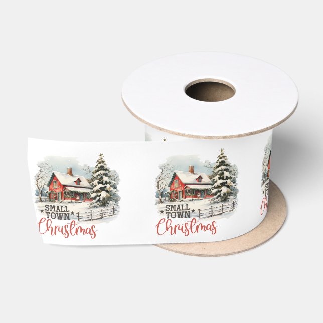 Ruban En Satin Ferme de Noël rustique de petite ville (Bobine)
