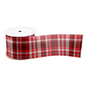 Ruban En Satin Festif rouge et blanc plaid