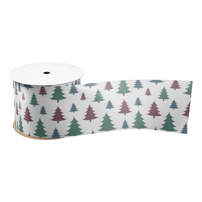 Ruban En Satin Festive Holiday Green & Brown Pine Tree Pattern (Bobine)