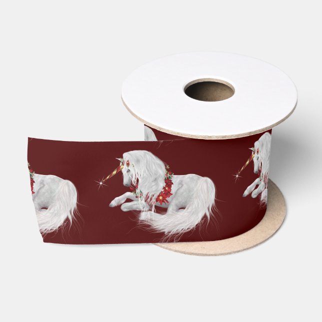 Ruban En Satin Festive Noël licorne rouge (Bobine)