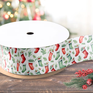 Ruban En Satin Festive Red Green Bas Noël