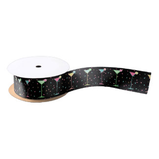 Ruban En Satin Fête Confettis Cocktail Martini Citron Noir