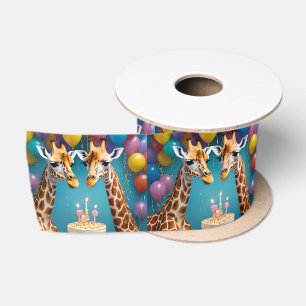 Ruban En Satin Fête D'Anniversaire De Giraffe Avec Gâteau De Ball