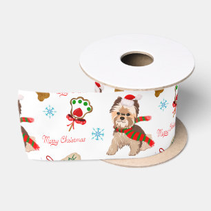 Ruban En Satin Fête de Noël avec Yorkie Motif