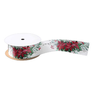 Ruban En Satin Fête de Noël Botanique Festive Florale