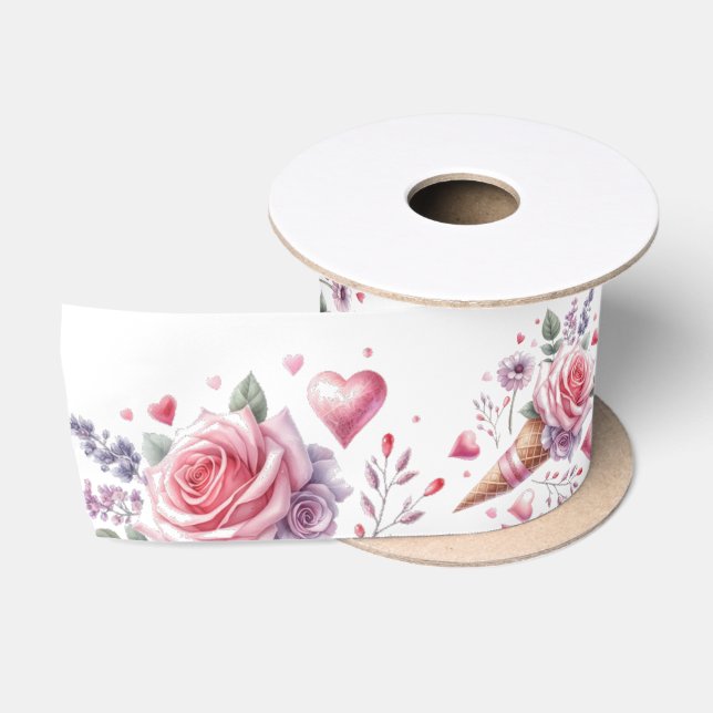 Ruban En Satin Fête des mariées de crème glacée à l'aquarelle (Bobine)