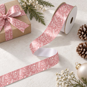 Ruban En Satin Feuillage hivernal rustique-chic Rose poudrée Ivoi