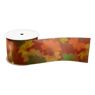 Ruban En Satin Feuilles automnales - Arrière - plan rouge