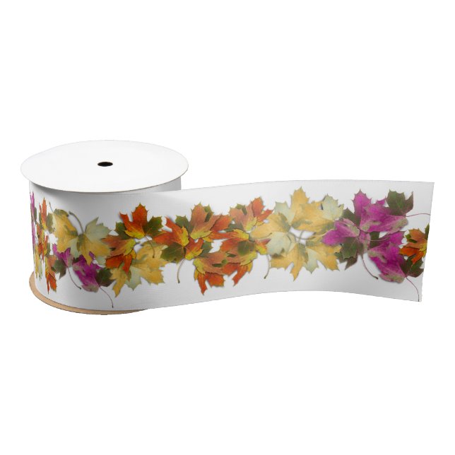 Ruban En Satin Feuilles d'automne colorées (Bobine)