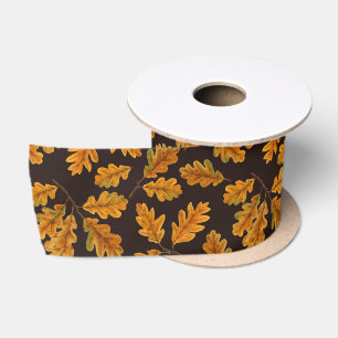 Ruban En Satin Feuilles de chêne automnal sur brun foncé
