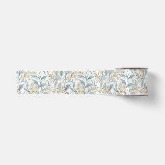 Ruban En Satin Feuilles d'eucalyptus botaniques gris ardoise aqua