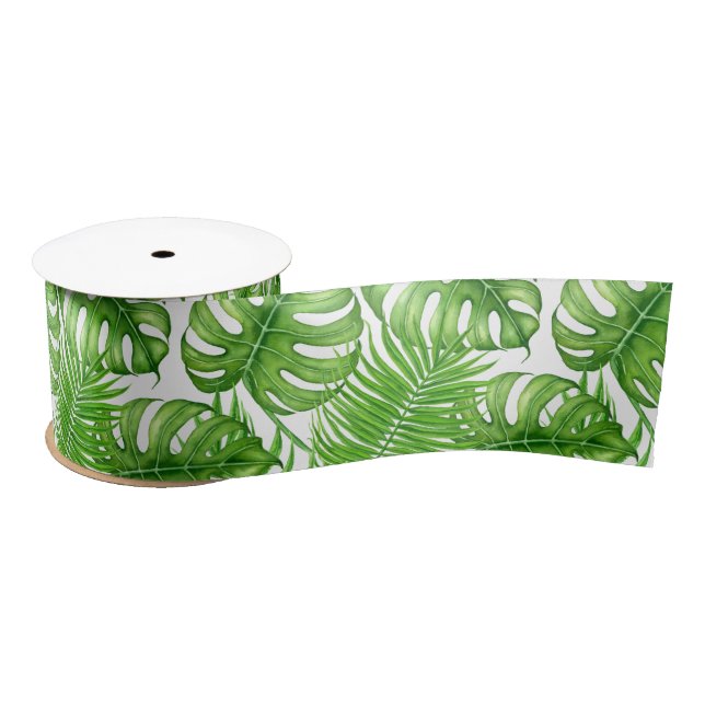 Ruban En Satin Feuilles tropicaux (Bobine)