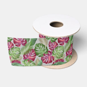 Ruban En Satin Feuilles tropicaux de Monstera et Palm