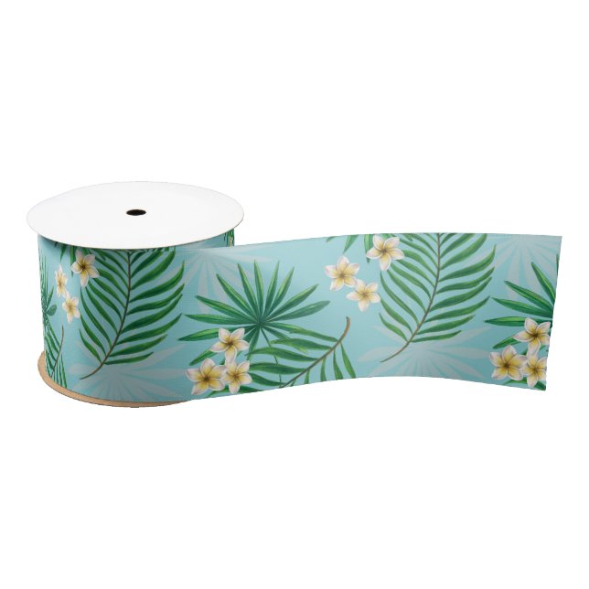 Ruban En Satin Feuilles tropicaux et fleurs (Bobine)