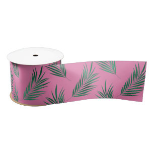 Ruban En Satin Feuilles tropicaux verts roses