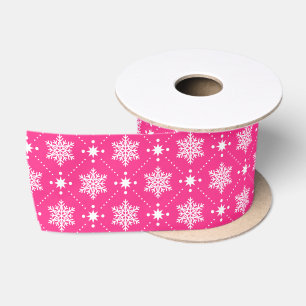 Ruban En Satin Fille Motif de Noël rose et blanc Snowflakes