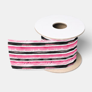 Ruban En Satin Fille rose blanc rayures noires