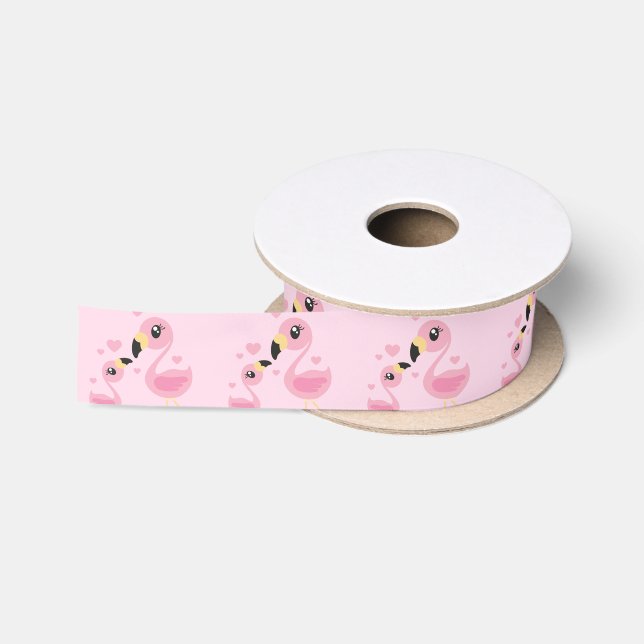 Ruban En Satin Flamant rose Baby shower mignon Tropical (Bobine)