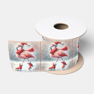 Ruban En Satin Flamant rose de Noël Patinage sur glace