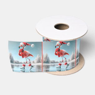 Ruban En Satin Flamant rose de Noël Patinage sur glace