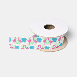 Ruban En Satin Flamant rose Fun Tropical Motif