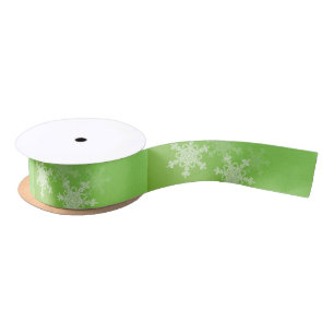 Ruban En Satin Flammes de neige blanches vertes Noël minimal