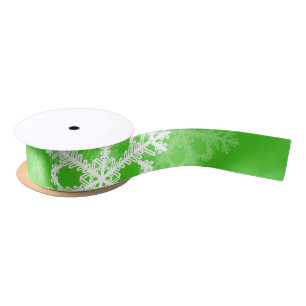 Ruban En Satin Flammes de neige blanches vertes Noël minimal