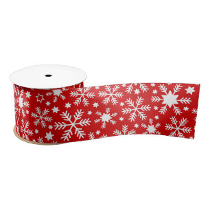 Ruban En Satin Flammes de neige de Noël en hiver sur rouge
