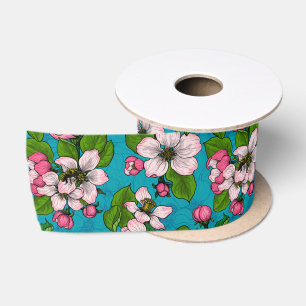 Ruban En Satin Fleur d'Apple sur le turquoise