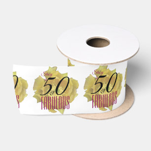 Ruban En Satin Fleur de cactus jaune 50 et Fabuleux anniversaire