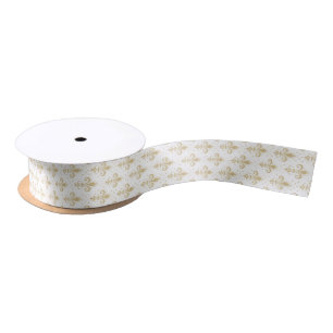 Ruban En Satin Fleur-de-lis dorée en motif sans couture sur fond 