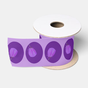 Ruban En Satin Fleur de printemps rose et violet   Ovale inversé