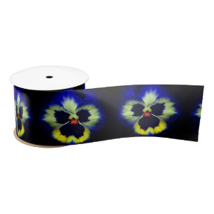 Ruban En Satin Fleur Gras Bleu Pansy