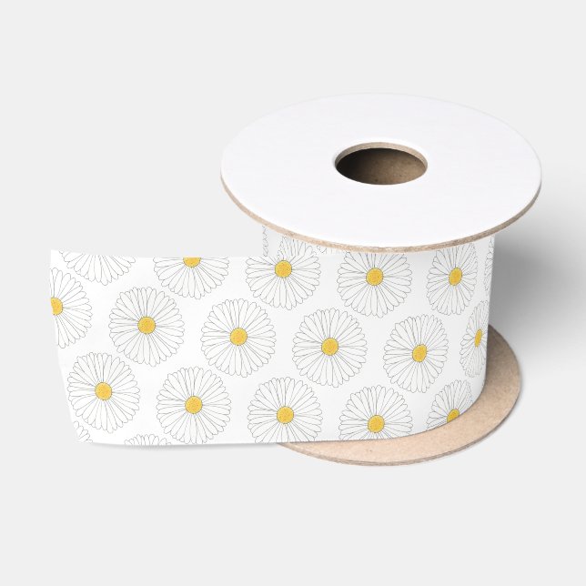 Ruban En Satin Fleur Jardin Floral Jaune Blanc (Bobine)