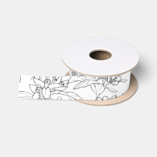 Ruban En Satin Fleur orange dessin sur blanc