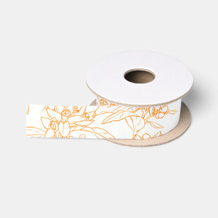 Ruban En Satin Fleur orange dessin sur blanc